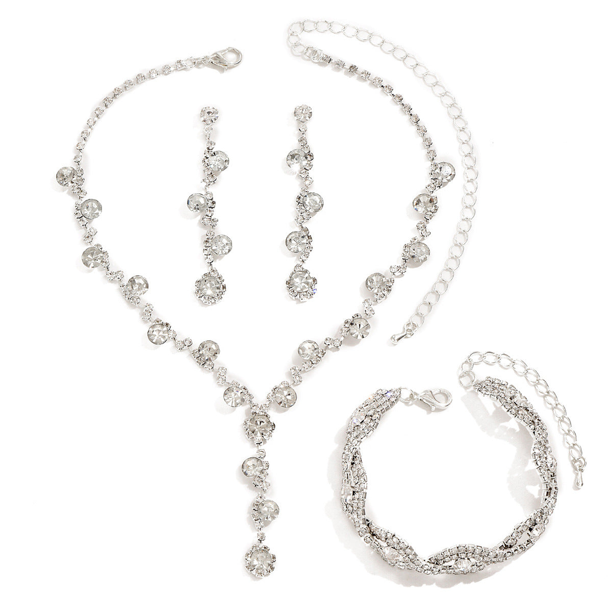 Fashion Crystal Necklace Ear Stud Bracelet Jewelry Accessories