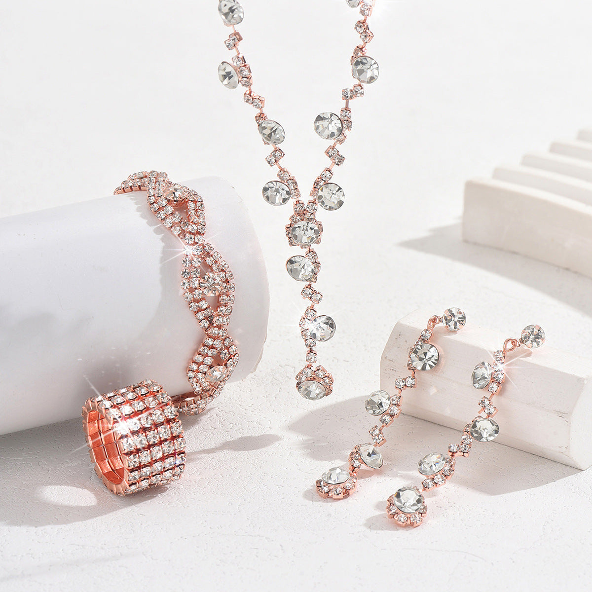 Fashion Crystal Necklace Ear Stud Bracelet Jewelry Accessories