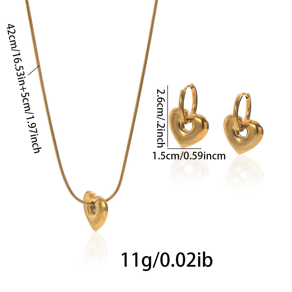 Lxalry 18K Gold Plated Hollow Heart Jewelry Set Mirror Polish Hypoallergenic Necklace Earrings For Women Never Fade Handmade Luxury Gift With Adjustable Chain