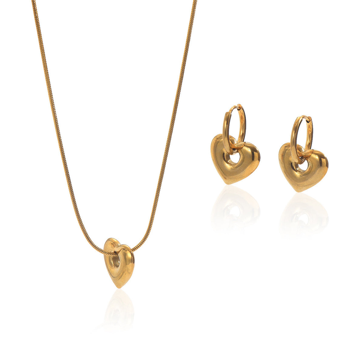 Lxalry 18K Gold Plated Hollow Heart Jewelry Set Mirror Polish Hypoallergenic Necklace Earrings For Women Never Fade Handmade Luxury Gift With Adjustable Chain
