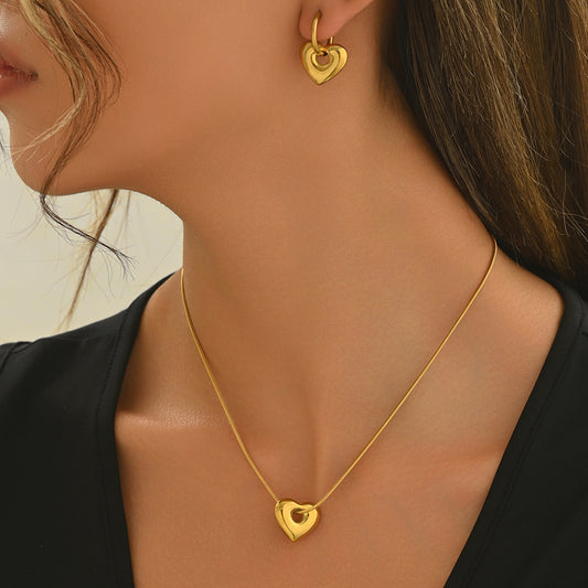 Lxalry 18K Gold Plated Hollow Heart Jewelry Set  Mirror Polish Hypoallergenic Necklace   Earrings For Women Never Fade Handmade Luxury Gift With Adjustable Chain
